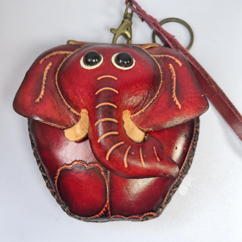 Handmade Leather Elephant-shaped Wristlet Coin Purse, Change Pouch, Cartoon Coin Bag, Animal-shaped Small Pouch