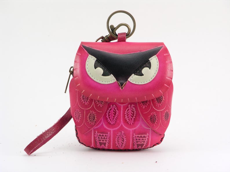 Genuine Leather Handmade owl Wristlet Coin Purse / Wallet / Coin Pouch, Animal-themed Loose Change Pouch / Cartoon Small Wallet