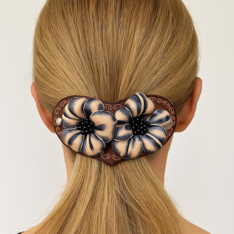 Genuine Handmade Leather Flower Hair Stick / Hair Clip - Hair Accessory,barrettes