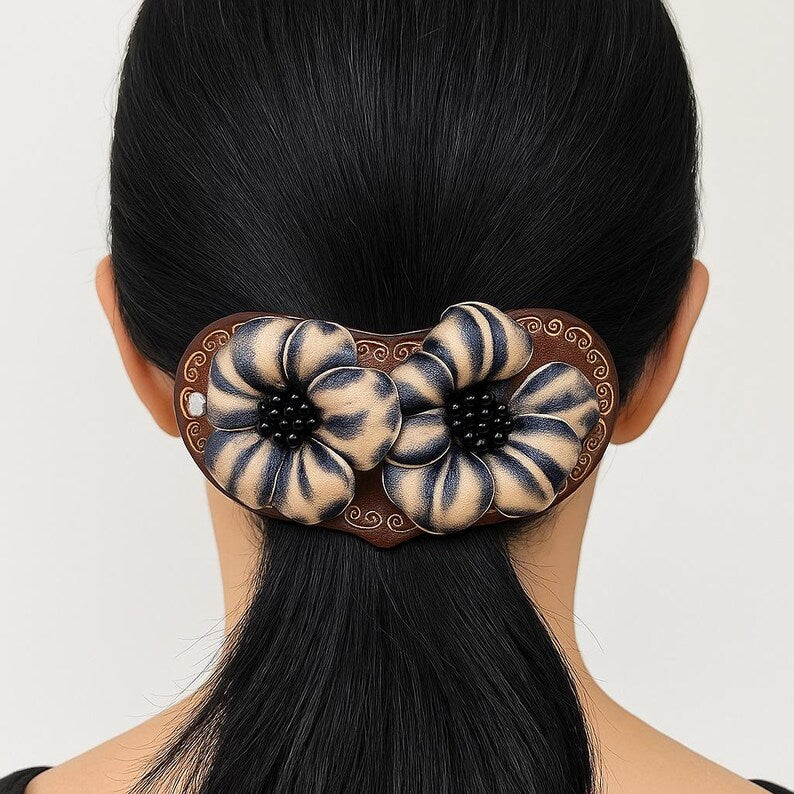 Genuine Handmade Leather Flower Hair Stick / Hair Clip - Hair Accessory,barrettes