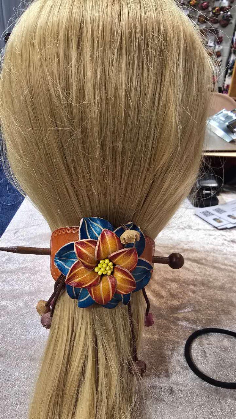 Genuine Handmade Leather Flower Hair Stick / Hair Clip - Hair Accessory,barrettes