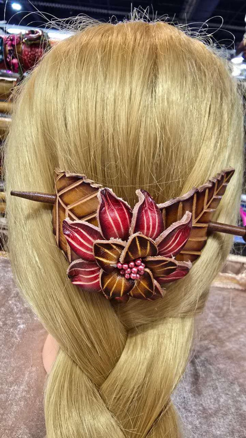 Genuine Handmade Leather Flower Hair Stick / Hair Clip - Hair Accessory,barrettes
