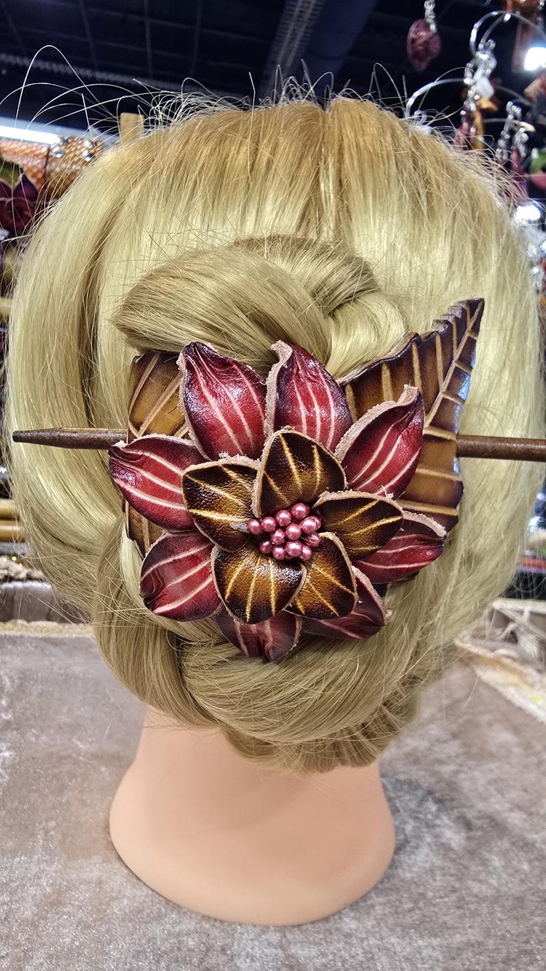 Genuine Handmade Leather Flower Hair Stick / Hair Clip - Hair Accessory,barrettes