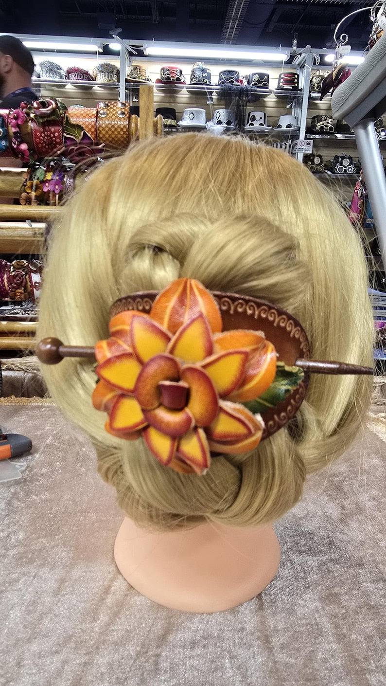 Genuine Handmade Leather Flower Hair Stick / Hair Clip - Hair Accessory,barrettes