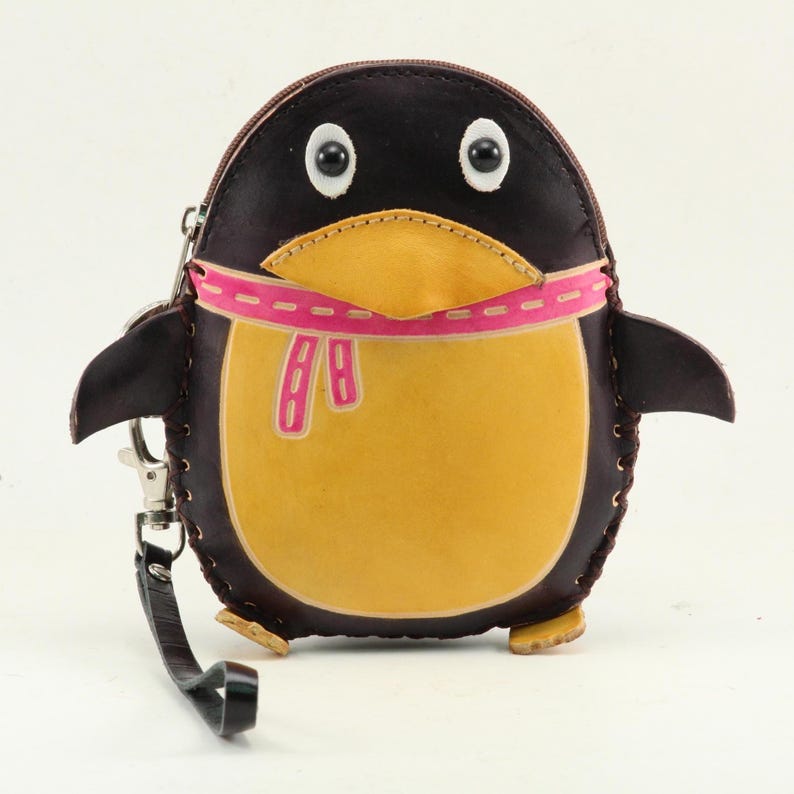 Handmade Genuine Leather Penguin Wristlet / Coin Purse / Wallet / Mini Wallet / Small Wallet / Candy Bag / Animal Pouch / Coin Pouch
