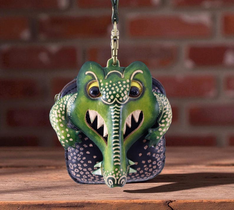 Genuine Handmade Leather Crocodile Wristlet / Coin Purse / Wallet