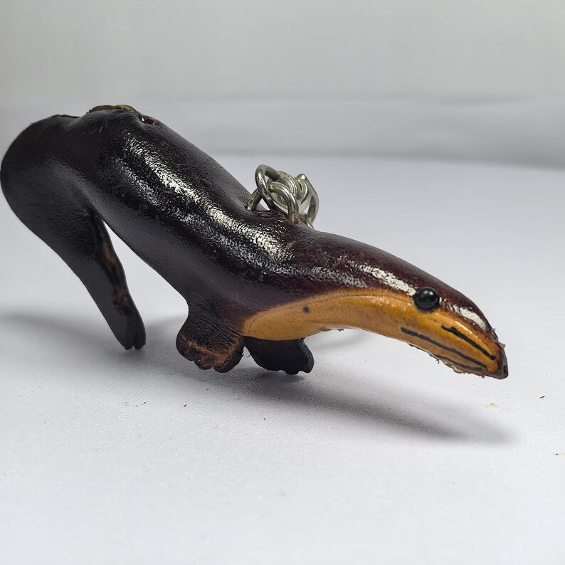Genuine Handmade Leather Badger Keychain/ Holiday Gift /Small Pendant Cartoon Keychain/ Animal Key Ring/ Car Key Ornament