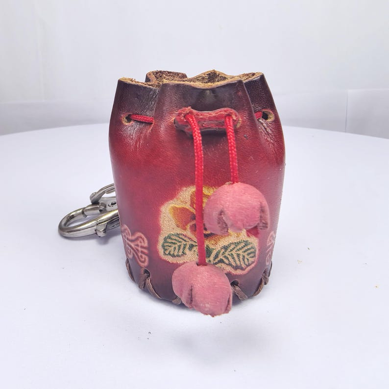 Genuine Handmade Leather Flower Key Chain bag charm purse charm