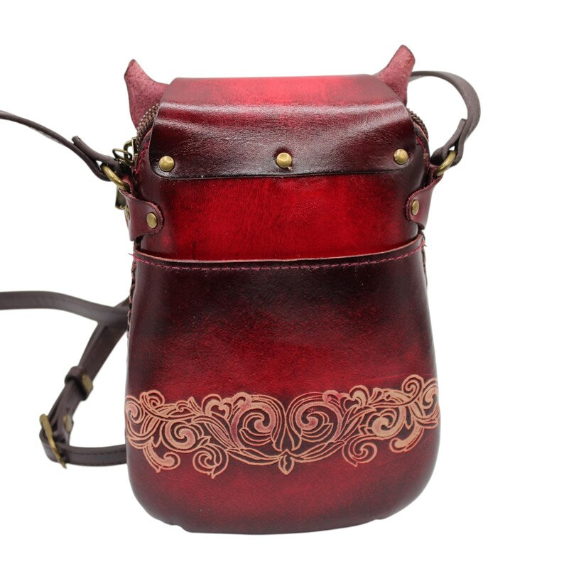 Handmade Genuine Leather Sugar Skull Cat Purse / Crossbody