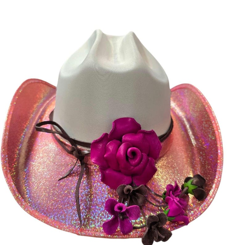Genuine Handmade Leather Flower Hatband - Pink Rose, Jewelry, Clothing Accessories,Leather flower fringe purse charm