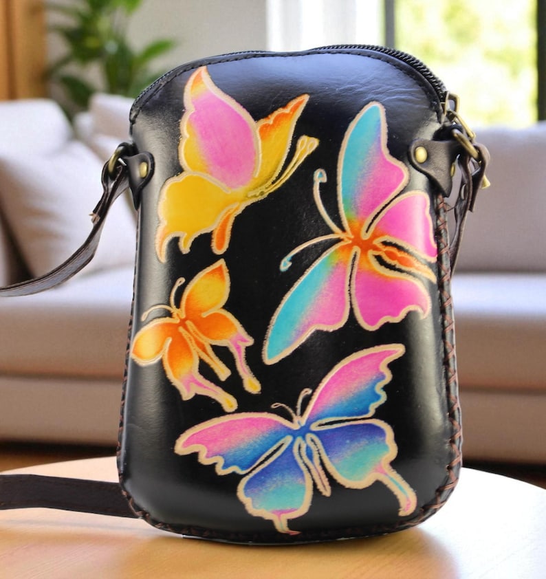 Genuine Handmade Leather Butterfly Purse / Crossbody/ Phone Bag, Shoulder Bag, Mini Bag, Animal-themed Bag
