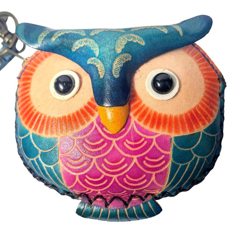 Genuine Handmade Leather Owl Coin Purse / Wristlet/ wallet / coin bag / cartoon bag / mini wrist bag / coin pouch.