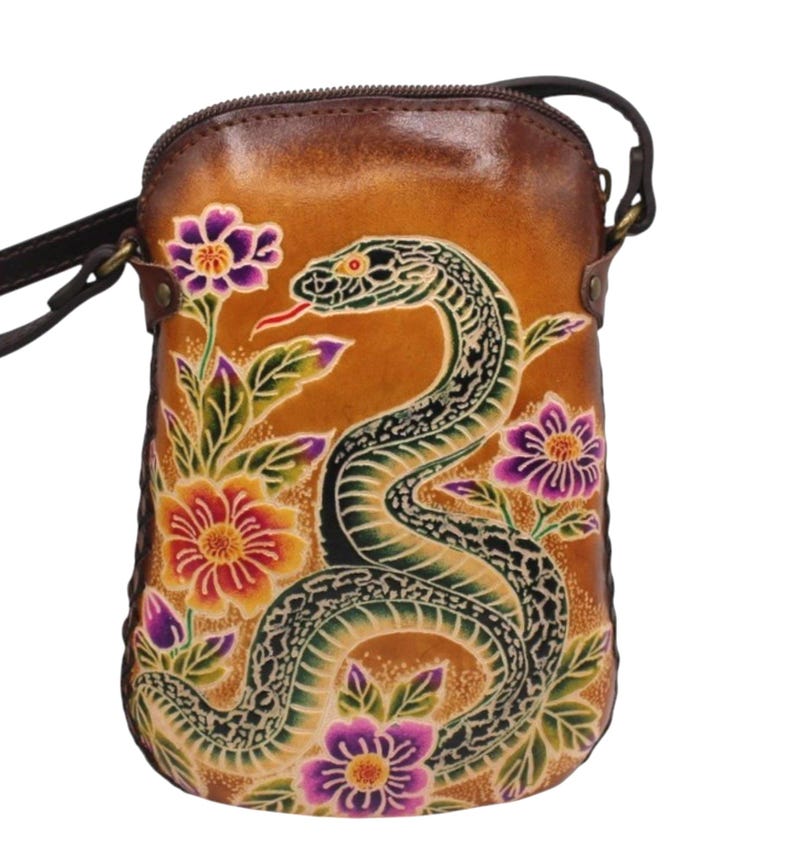 Genuine Handmade Leather Snake Purse , Crossbody, Phone Bag, Shoulder Bag, Mini Bag, Animal-themed Bag, Cartoon Bag