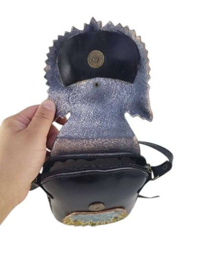 Genuine Handmade Leather Colorful Owl Purse / Crossbody