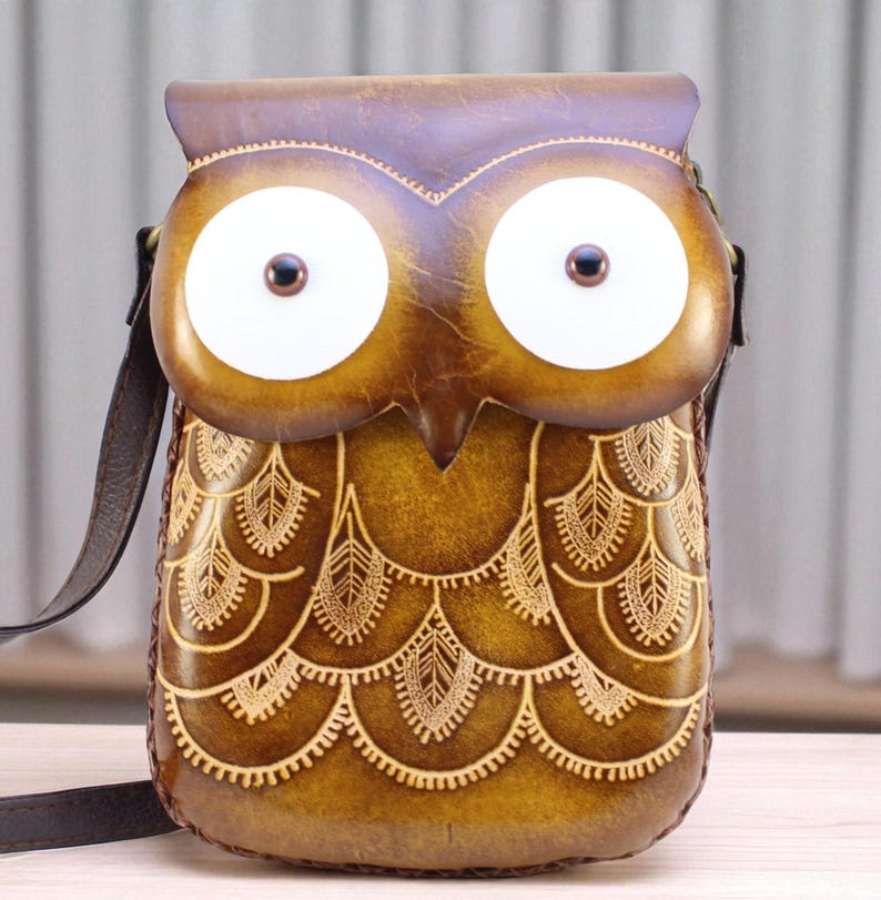 Genuine Handmade Leather Owl Purse / Crossbody / phone bag /phone purse