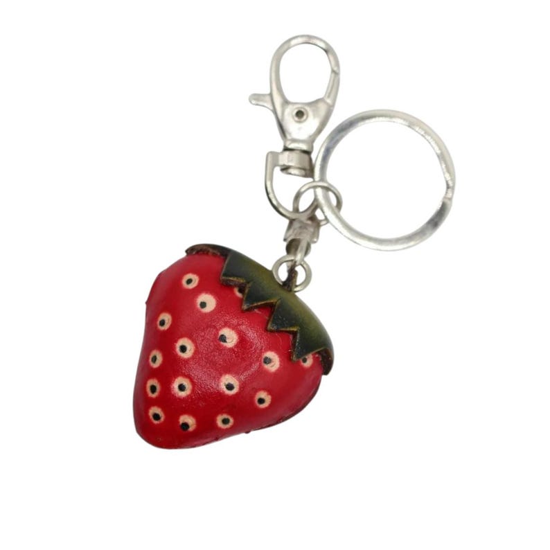 Genuine Handmade Leather strawberry Keychain /Key Ring / Small Pendant / Car Key Pendant, Festival Gift, fruit Keychain