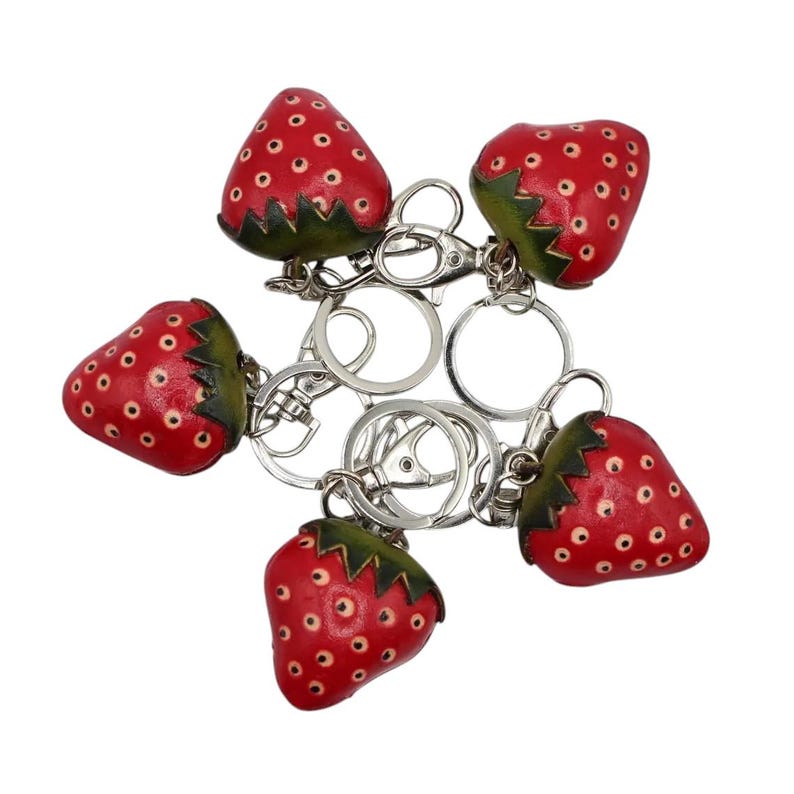 Genuine Handmade Leather strawberry Keychain /Key Ring / Small Pendant / Car Key Pendant, Festival Gift, fruit Keychain