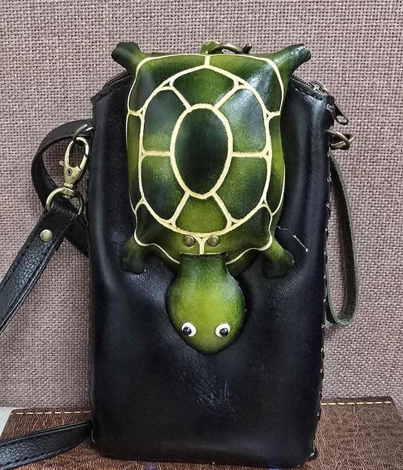 Genuine Handmade Leather Turtle Cell Phone Case