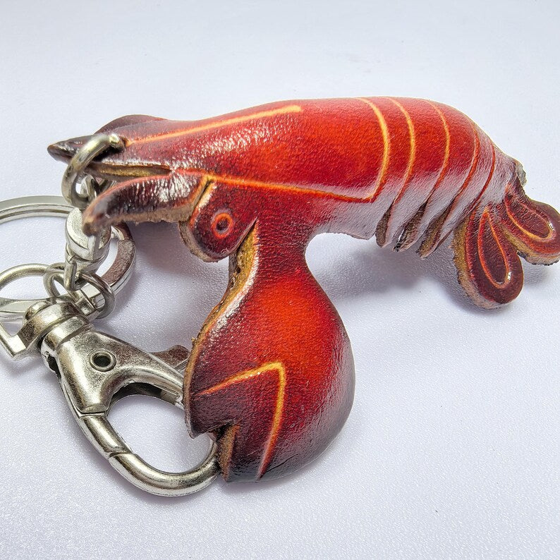Handmade genuine leather crayfish keychain, cartoon keychain, animal key ring, car key ornament, genuine leather small pendant