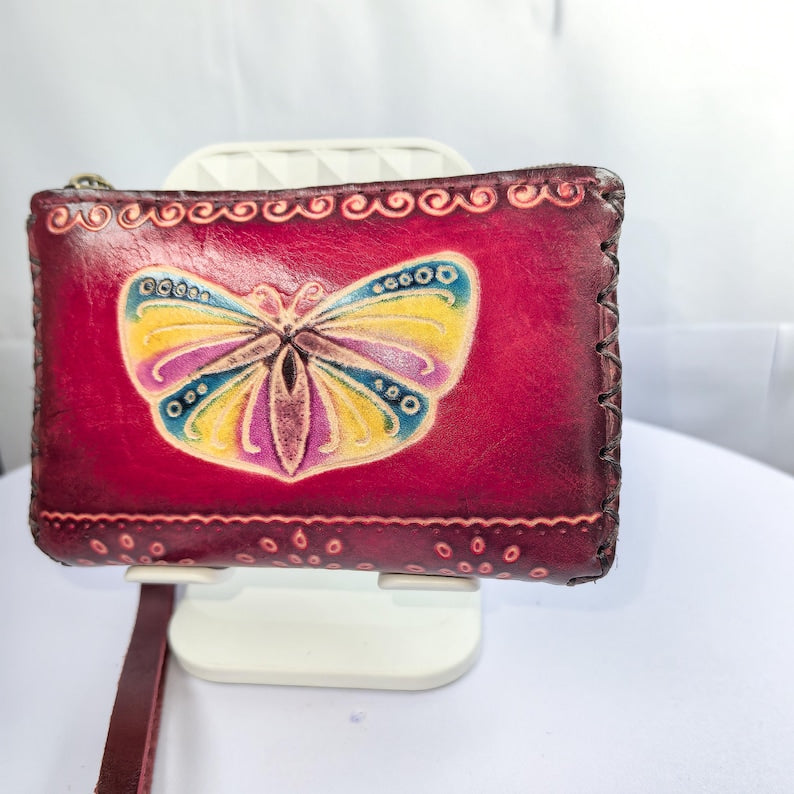 Handmade genuine leather butterfly coin purse / wallet / mini wallet, card holder / coin bag
