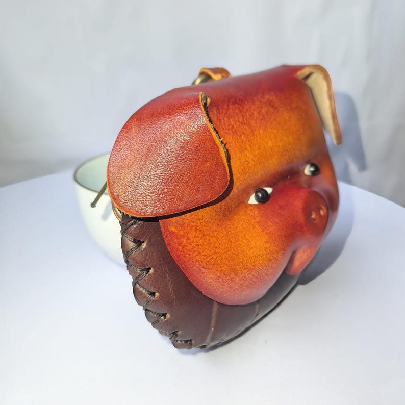 Leather Pig Wristlet Coin Purse Wallet in Brown mini wallet, coin bag, candy pouch, cartoon small card bag gift bag