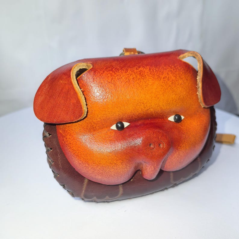Leather Pig Wristlet Coin Purse Wallet in Brown mini wallet, coin bag, candy pouch, cartoon small card bag gift bag