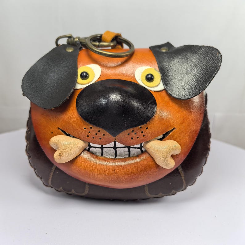 Brown Leather dog Wristlet Coin Purse / Mini Wallet, Coin Pouch, Candy Bag, Cartoon Small Card Holder, Gift Bag