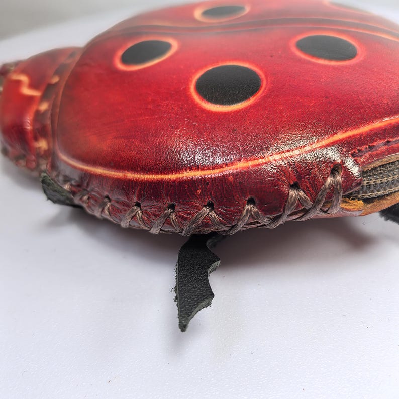 Genuine Handmade Leather Ladybug Coin Purse / Wristlet / Wallet