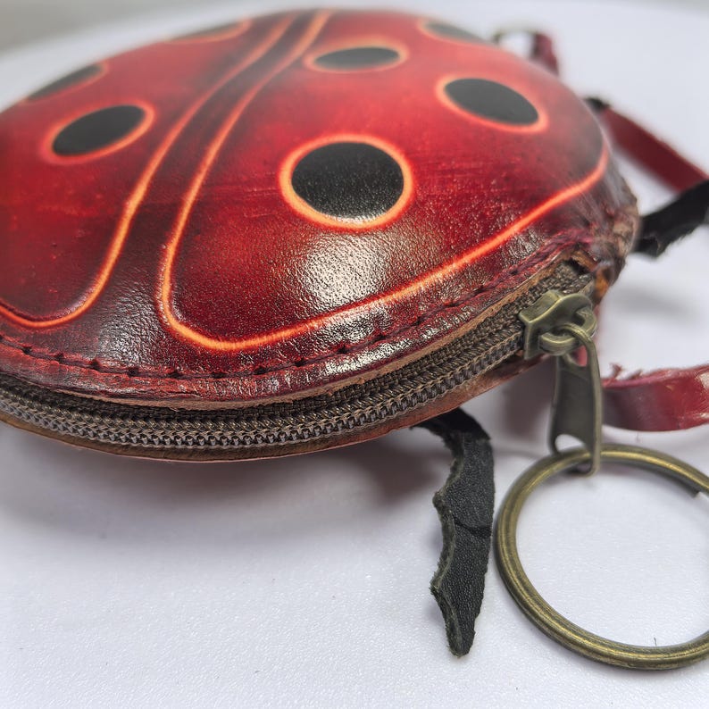 Genuine Handmade Leather Ladybug Coin Purse / Wristlet / Wallet