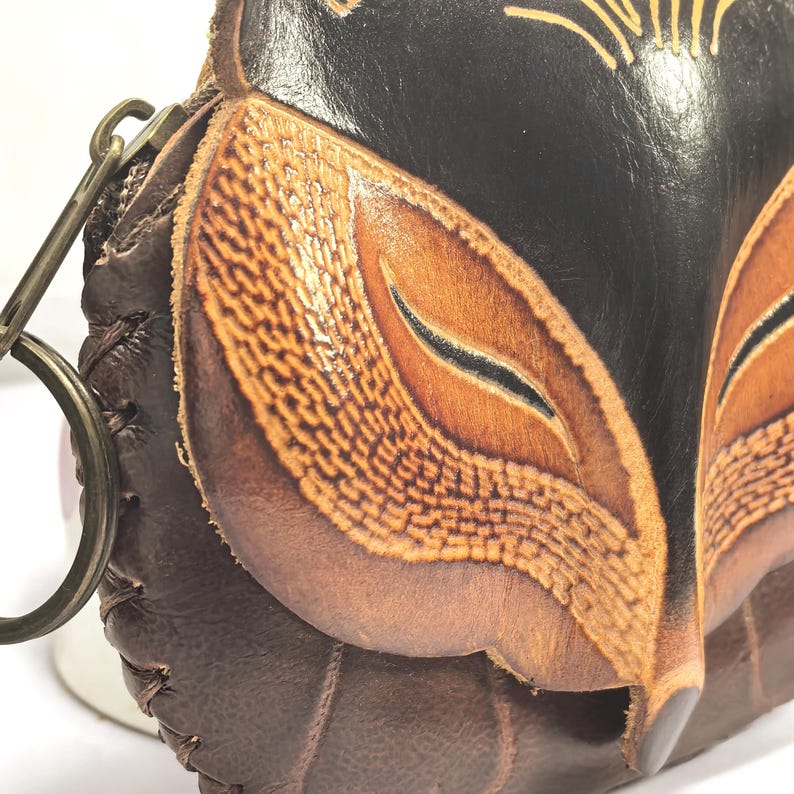 Leather fox Wristlet Coin Purse Wallet in Brown mini wallet, coin bag, candy pouch, cartoon small card bag gift bag