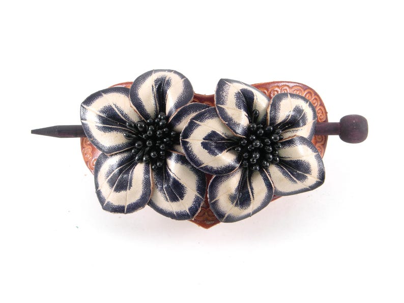 Genuine Handmade Leather Flower Hair Stick / Hair Clip - Hair Accessory,barrettes