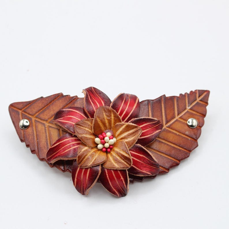Genuine Handmade Leather Flower Hair Stick / Hair Clip - Hair Accessory,barrettes