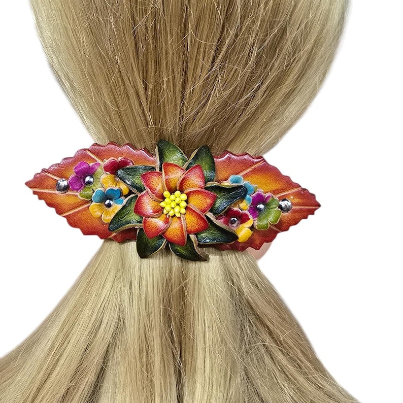 Genuine Handmade Leather Flower Hair Stick / Hair Clip - Hair Accessory,barrettes