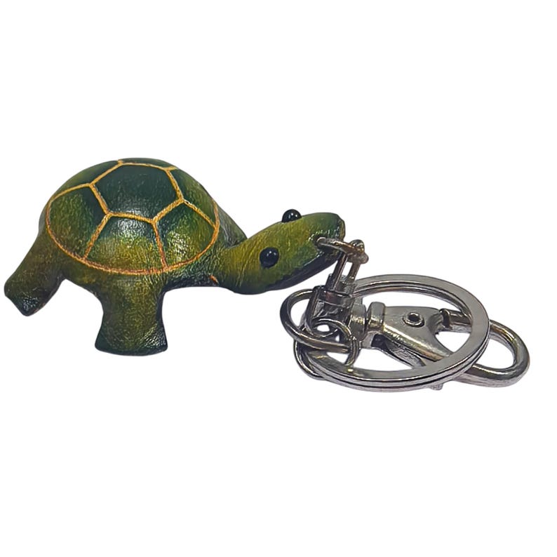 Handmade Green Leather Turtle Keychain: Car Key Ring Pendant