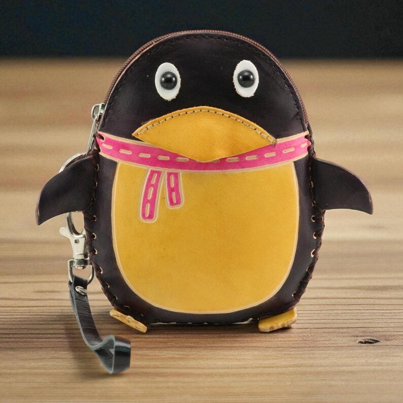 Handmade Genuine Leather Penguin Wristlet / Coin Purse / Wallet / Mini Wallet / Small Wallet / Candy Bag / Animal Pouch / Coin Pouch