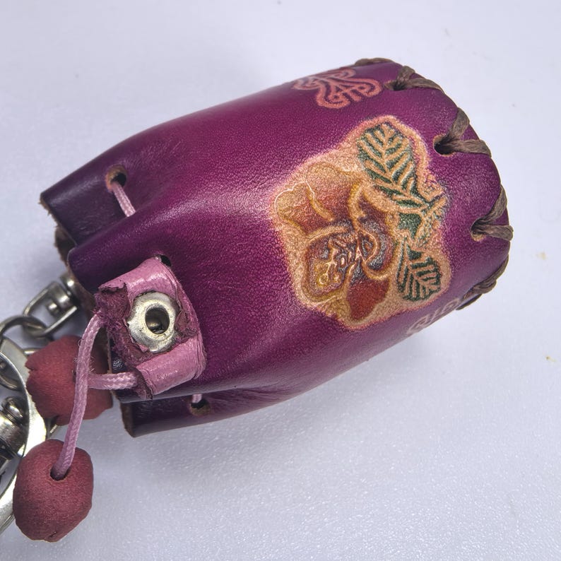 Genuine Handmade Leather Flower Key Chain bag charm purse charm