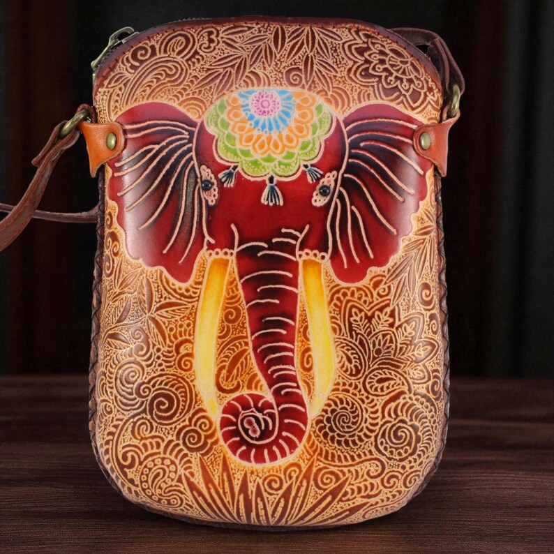 Genuine Handmade Leather Elephant Purse High-Quality Leather Crossbody Bag with Adjustable Strap for Daily Use & Animal Lovers
