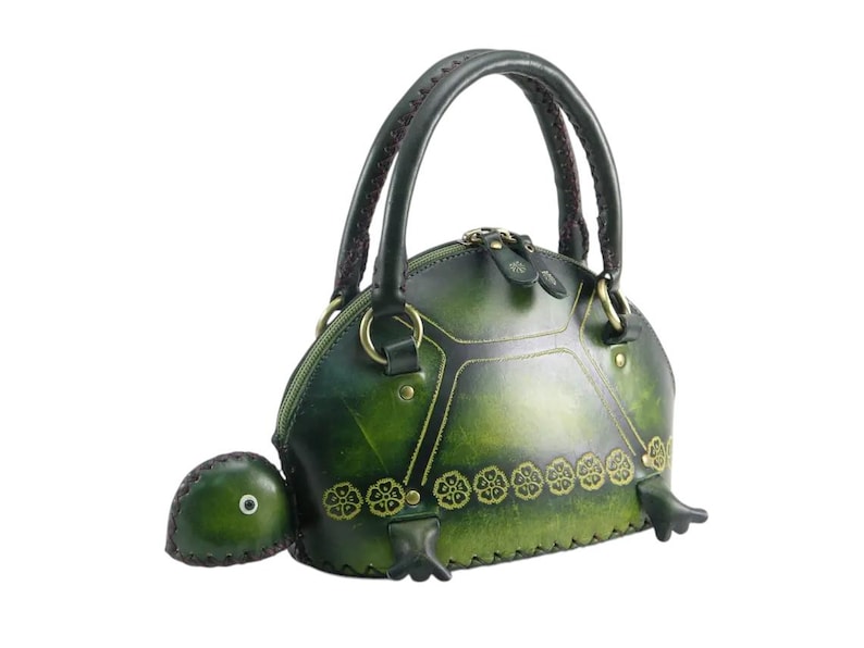 Genuine Handmade Leather Green Turtle Handbag tote bag