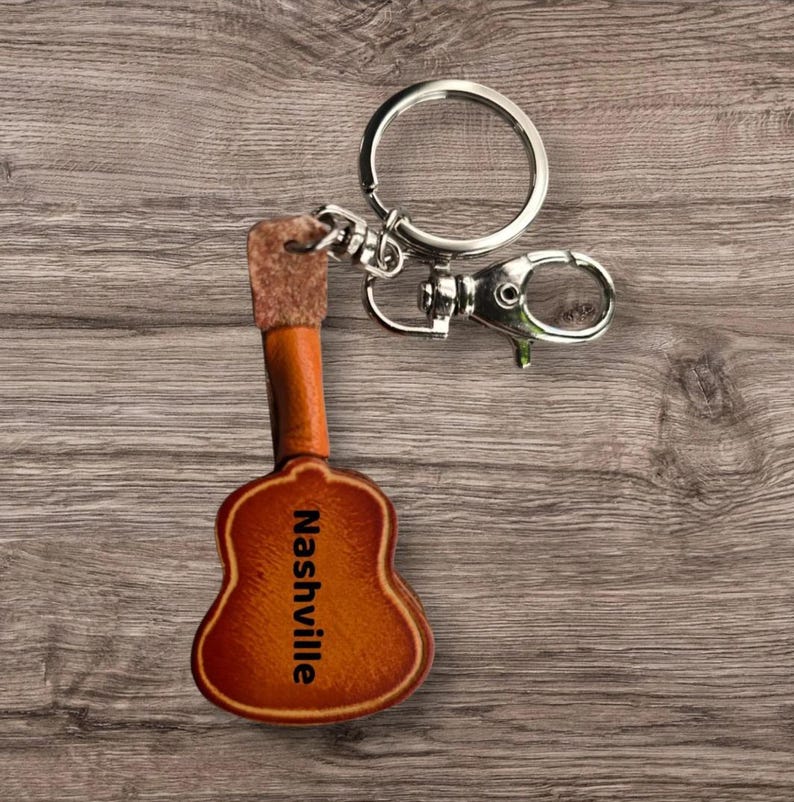 Handmade Leather guitar Key chain bag charm personalized