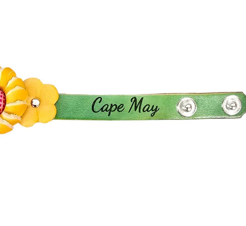 Genuine Handmade Leather Sunflower Bracelet - Festival Small Gift, Jewelry with personalize name drop