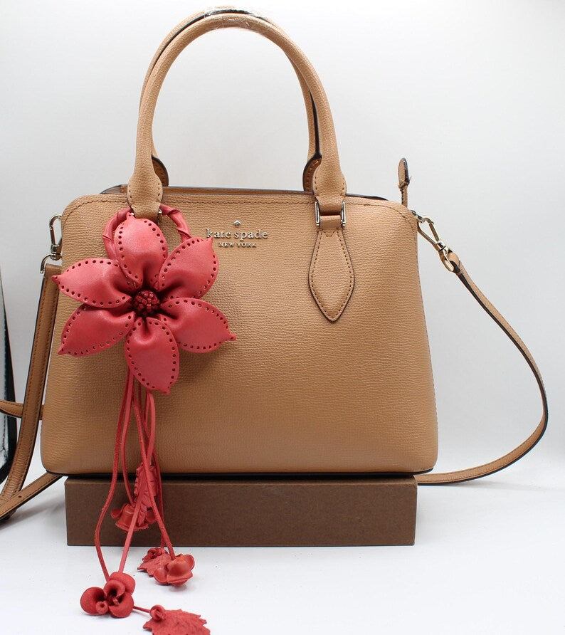 Genuine Handmade Leather Flower Keychain purse charm bag charm large