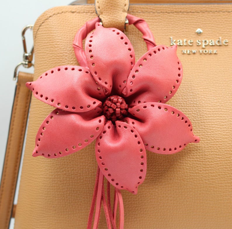 Genuine Handmade Leather Flower Keychain purse charm bag charm large