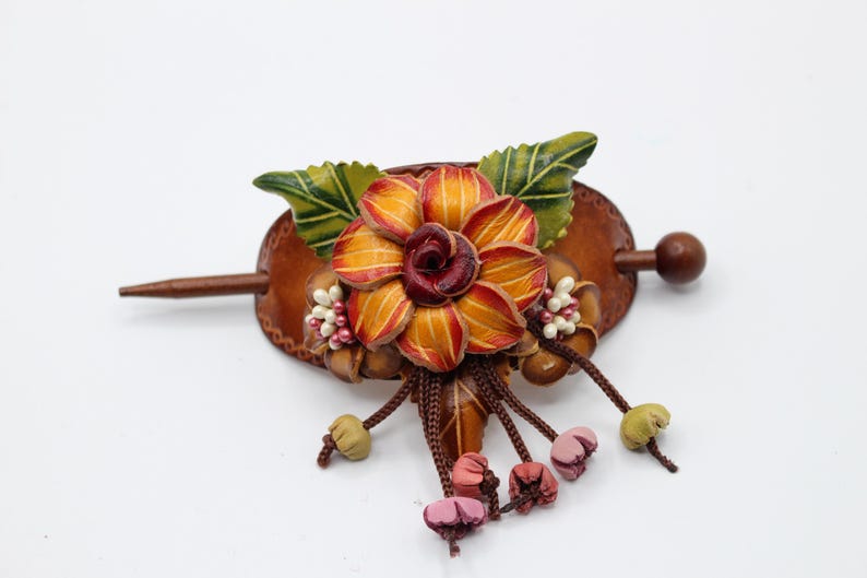 Genuine Handmade Leather Flower Hair Stick / Hair Clip - Hair Accessory,barrettes