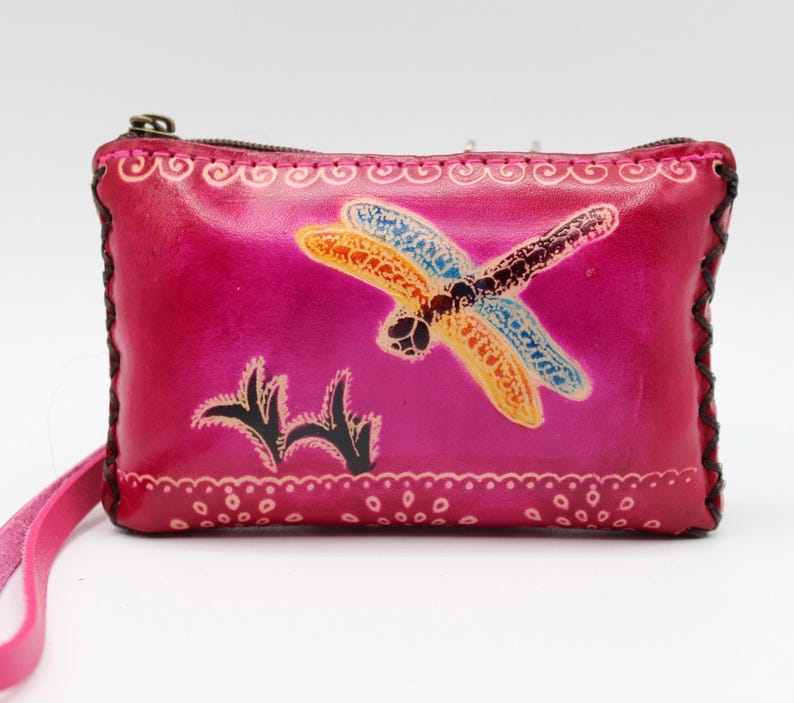 Handmade genuine leather dragonfly coin purse / wallet / mini wallet, card holder / coin bag