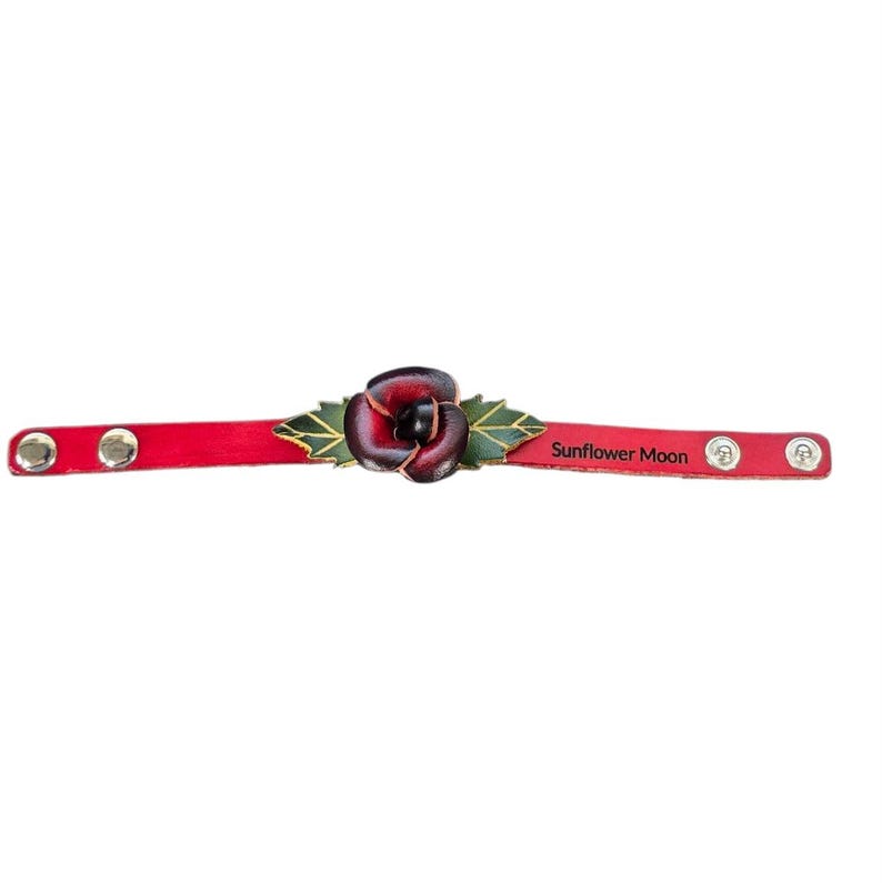 Genuine Handmade Leather Rose Bracelet Jewelry with personalize name drop Valentine's Day gift