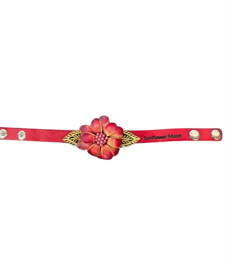Genuine Handmade Leather Rose Bracelet Jewelry with personalize name drop Valentine's Day gift