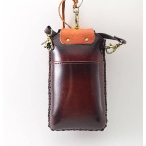 Handmade Genuine Leather Happy Cat XXL Cell Phone Case / Crossbody Bag / Cartoon Animal Phone Bag / Small Crossbody Bag / Mini Bag