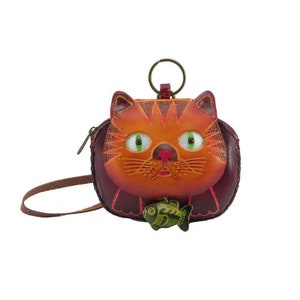 cat/wristlet/coin purse/leather
