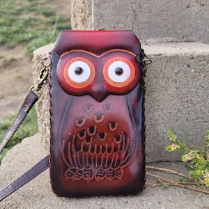 Genuine Handmade Leather Owl Cell Phone Case / iPhone Case