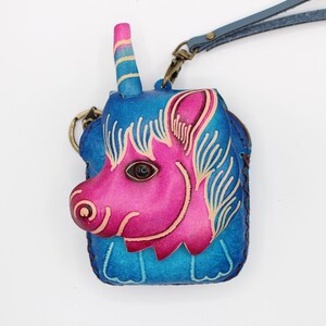 Genuine Handmade Leather Unicorn Coin Purse / Wristlet